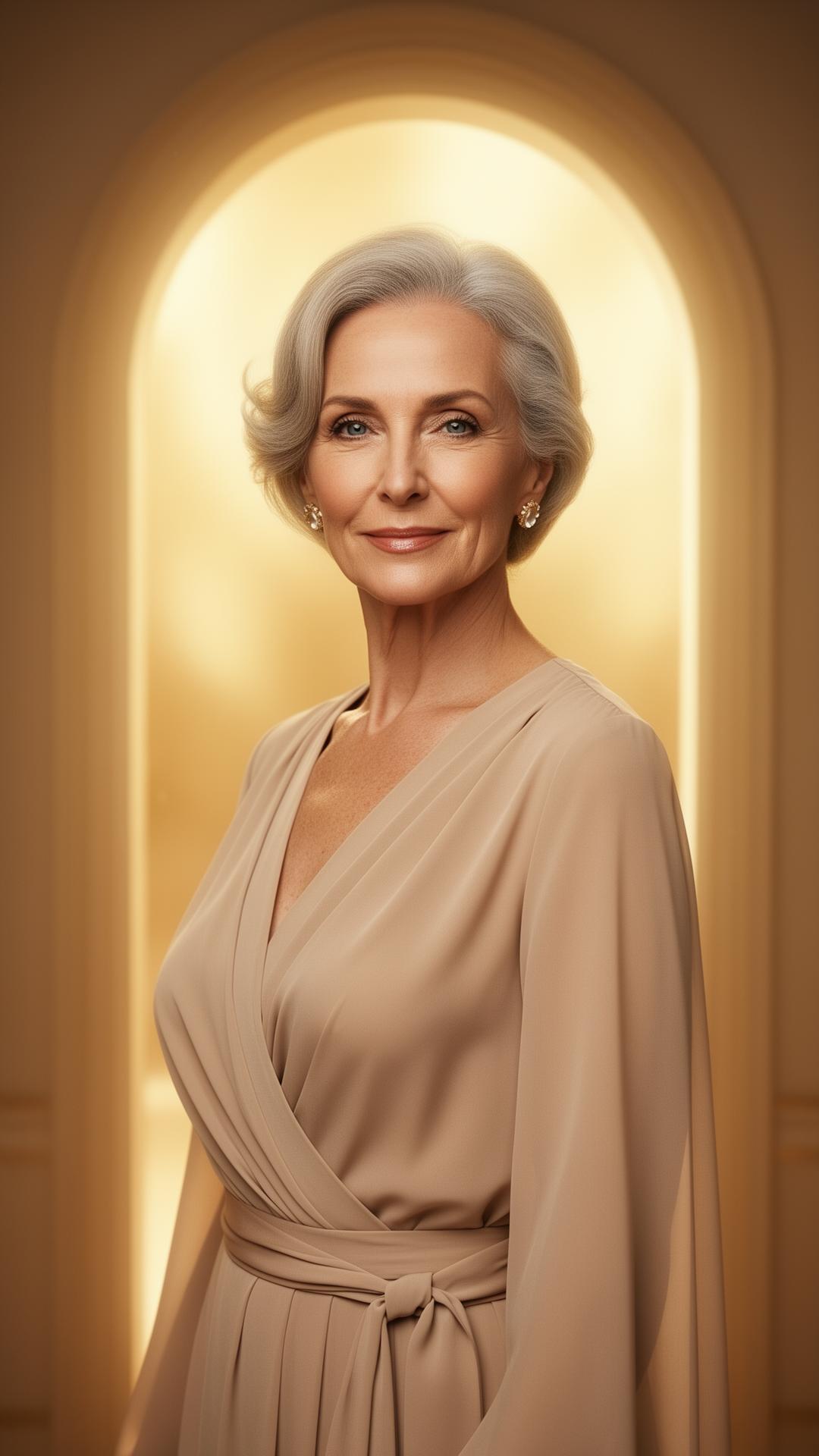 Mulher serena diante de uma luz suave — Portal da Deusa Rara